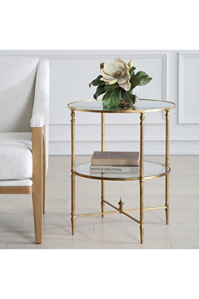 UTTERMOST طاولة هينزلر المستديرة الذهبية مقاس 55 عرض × 66 ارتفاع × 55 عمق مع ...
