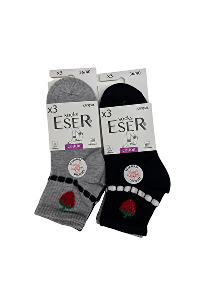 Eser Çorap Дамски 6 чифта памучни чорапи-терлици безшевни с десен на ягоди, ч...