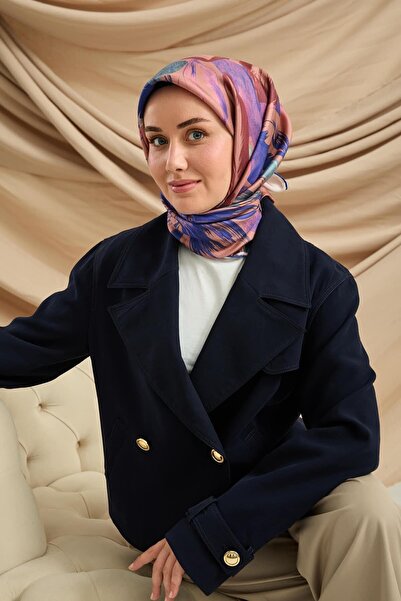 Silk Home وشاح تيفيل الحريري IST 11480 - 75 نمط زهور أزرق ساكسوني