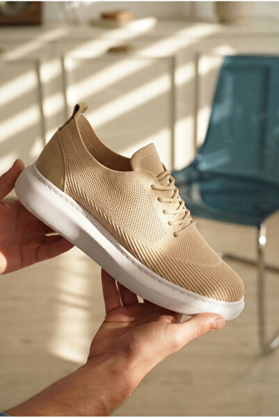 Zerenyus Zrk-Mx101 Premium Top Quality Beige Knitwear Lace-Up Men's Sneaker