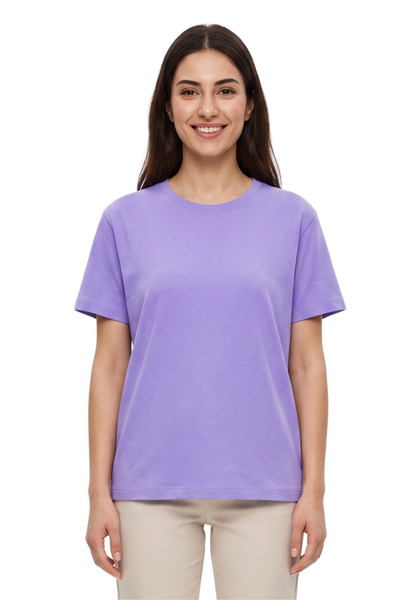 DK DAKSEL Tricou de damă Lila Basic, 100% bumbac, cu decolteu tip crew, croia...