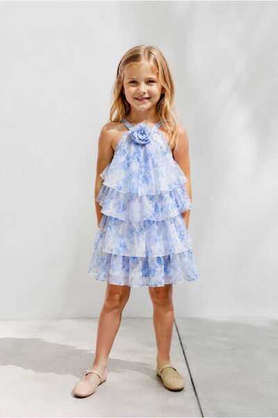 Nazhankids Special Design Crinkled Flower Chiffon Dress