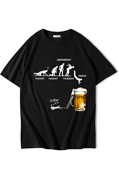 BRZ COLLECTION Tricou Unisex Oversize cu imprimeu Friday Mood Beer Negru