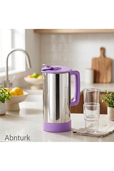 abnturk Lila Renk 304 Kalite Paslanmaz Çelik Sürahi 1.5 litre Sıcak Soğuk Tüm...