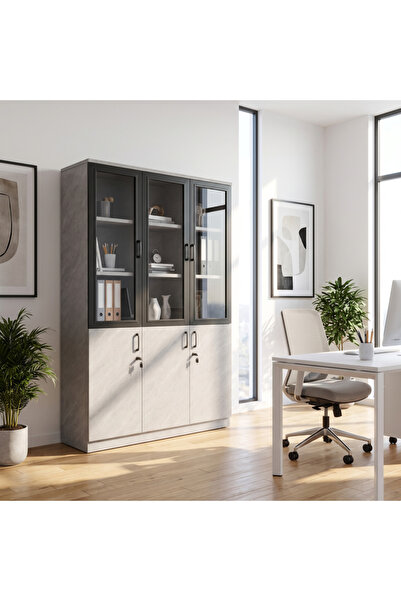 Ebticar 6 Door Wooden Office Cabinet with Glass Doors & Multiple Storage Shel...