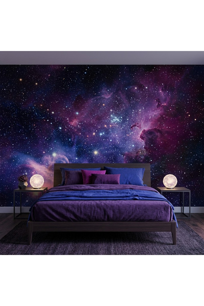 DecorDrive Gece Gökyüzü ve Futbol Topu Temalı Genç Odası Duvar Kağıdı