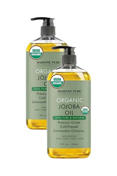 Majestic Pure Pack of 2 - Organic Jojoba Oil 236 ML Large 100% Pure for Skin, Hair, Scalp, Nails