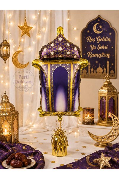 Parti Dükkanı Ramazan Kandili Purple Gold 18 Inch Foil Balloon Helium Compati...