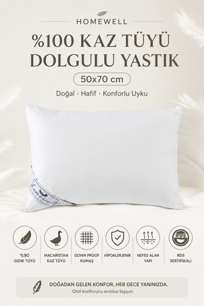 homewell 100% Goose Feather Pillow 50X70 cm |   90% Goose Feather |   Hungari...