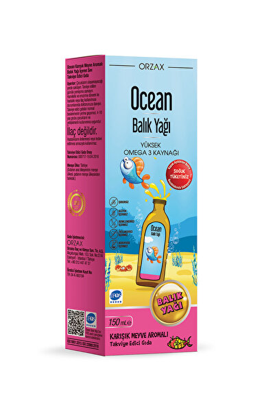Orzax Ocean Balık Yağı Şurubu Karışık Meyve Aromalı 150 ml - Çocuklar İçin Om...