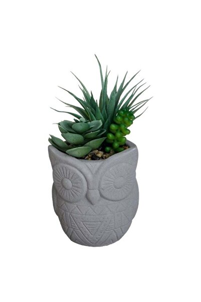 BAMI NETWORK Ghiveci decorativ bufnita ciment gri 9x20cm planta artificiala