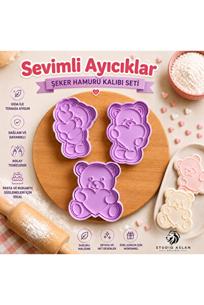StudioAslanDesign Cute Bears Candy Dough Mold Set |   Heart-Shaped Teddy Bear...