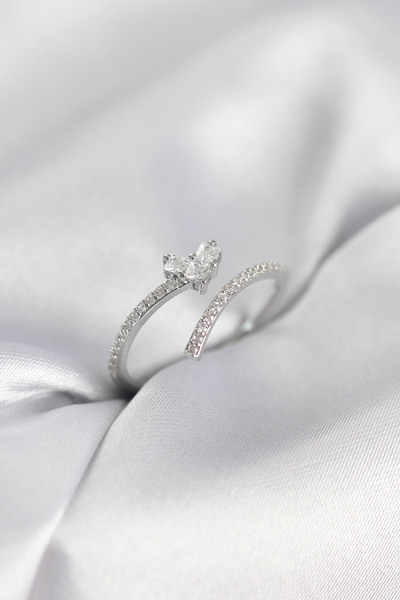 DMR Elegance Silver Color Zircon Stone Heart Model Women's Ring
