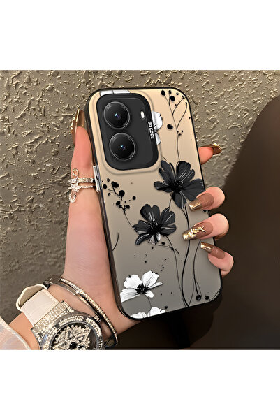 PATTERNOVA Poco X7 Pro Uyumlu Siyah-beyaz sulu boya çiçek baskılı yüksek kali...