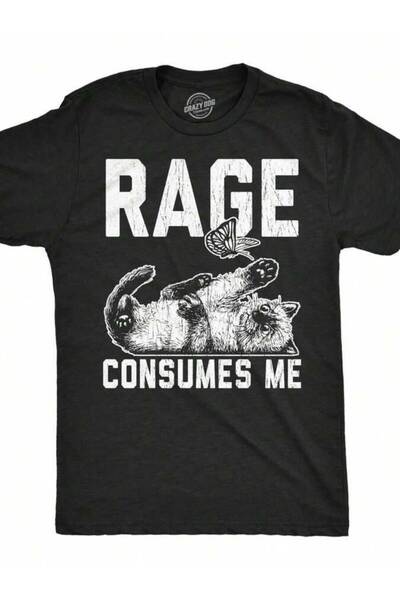 25W تي شيرت رجالي بتصميم قطة ساخرة بطبعة مبتكرة من Rage Consumes Me، تي شيرت ...
