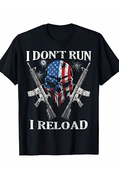 26LIK تي شيرت رجالي من Parioic بطبعة "I Don' Run I Reload" AR-15 على شكل جمجم...
