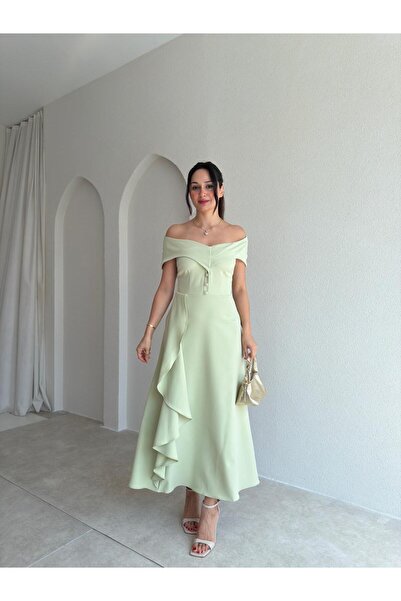 Mooi Butik Navy Madonna Collar Midi Dress 4035 - Green