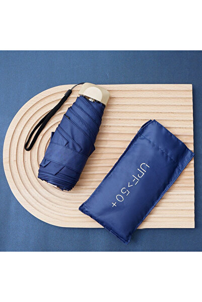 Choice3 Navy Blue UPF50+ Mini Flat 5-Fold Umbrella, Portable Pocket UV Protec...