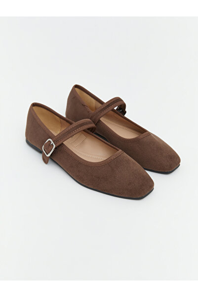 LC Waikiki Women's Square Toe Buckle Detailed Ballet Flats