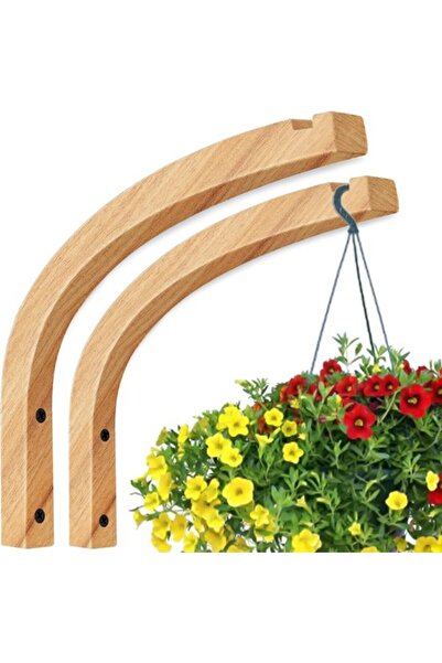 STARSTAR 2pc 23.3cm Natural Wood Wall Hooks for Hanging Baskets, Flower Pots ...