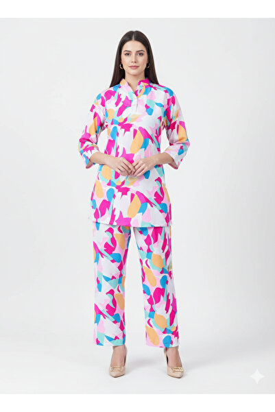 RIZQE Confetti Bloom Printed Kurti Co-ord Set | Rizqé by Zadine Bright Multi-...
