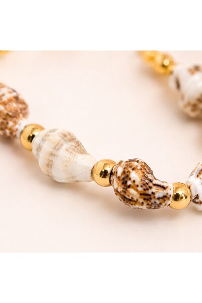 Ceyyiz Natural Seashell Women's Anklet with Gold Bead Detail, Adjustable Summer Beach Anklet