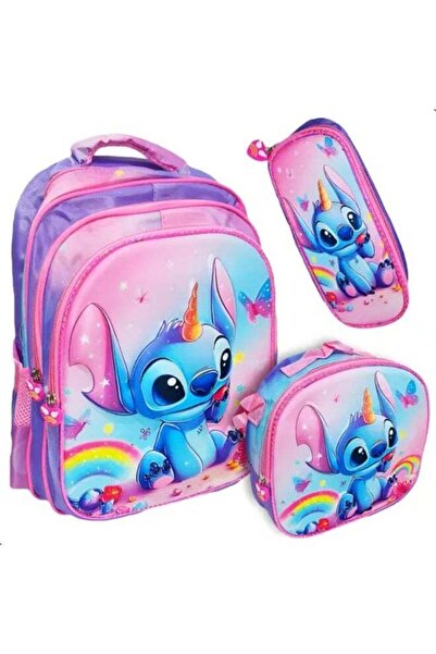Toybox Disney Stitch 3-Piece Kids School Bag Set - Backpack, Lunch Bag, Penci...