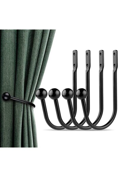 STARSTAR 4-piece set Wall-Mounted Curtain Hooks - Black Curtain Hooks - Silk ...
