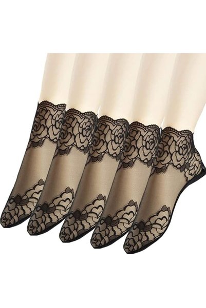 Morvena Picks Ciorapi de damă din dantelă - Set de 5 perechi de ciorapi cu vo...