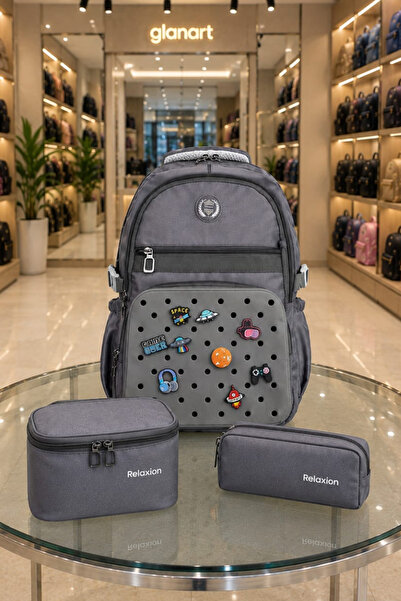 Glanart 3'lü Set Çocuk İlkokul Çantası+ Kalemlik+ Beslenme ( delikli model ) ...