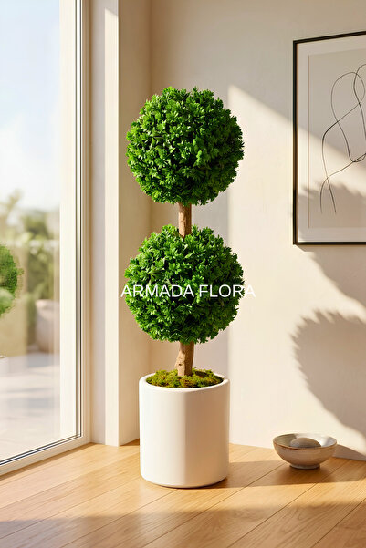 Armada Flora İkili Top Şimşir Ağacı Saksılı 100 cm - Yapay Çift Katlı Top Şim...