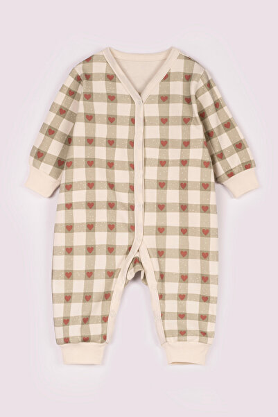 VAUVA Patterned Baby Romper 100% Cotton Long Sleeve Snap Fastener Plaid Patte...