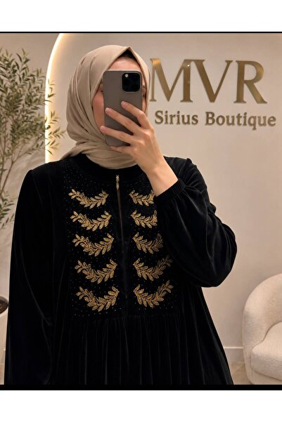 MVR Sirius Boutique Fermuarlı Sultan Kadife Elbise Siyah