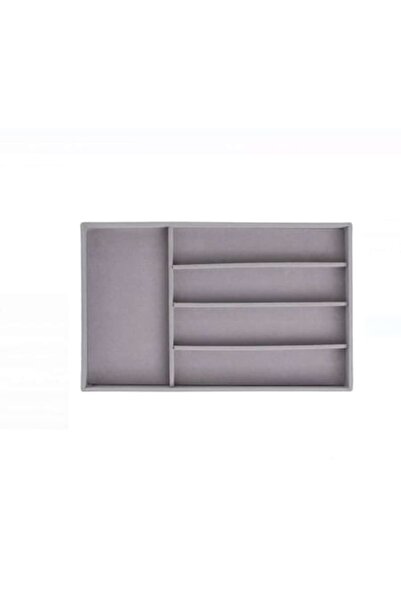 OEM Organizator de bijuterii compartimentat din piele întoarsă gri 29x17.8cm