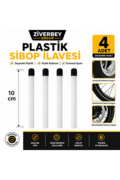 ZİVERBEY Plastik Sibop İlavesi 10 CM 4 Adet Lastik Hava Sibop Uzatma Aparatı