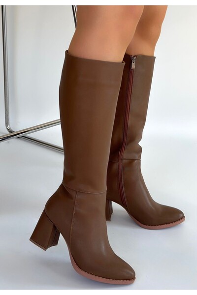 ALFA AKSESUAR 03 Morena Mink Skin Beige Heeled Boots