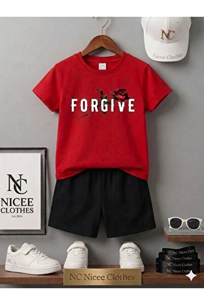 Leto Lykia تي شيرت صيفي للأطفال، شورت للجنسين، أبيض، مطبوع عليه FORGIVE