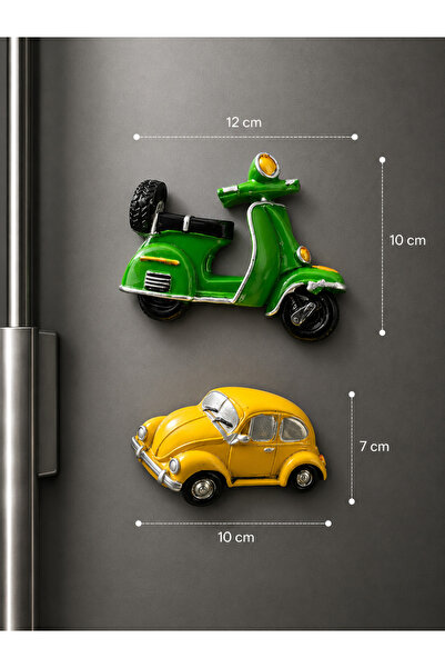 Genel Markalar İthal Dekoratif Vintage Motor & Klasik Araba Magnet Seti (2’li)
