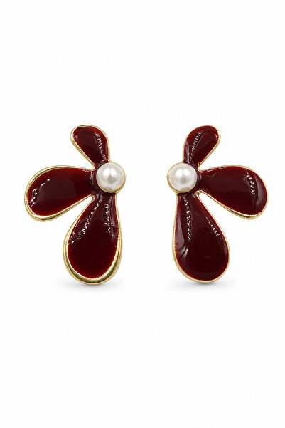 Jack Ferrero Women's Red Petal Design Pearl Detailed Stylish Bijouterie Earrings