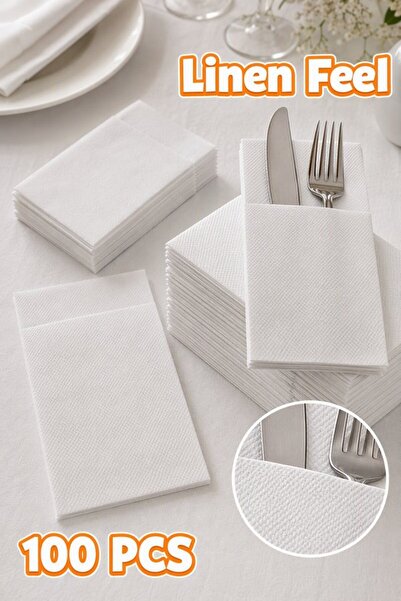 Generic 100 Pack Virgin Wood Pulp Pocket Dinner Napkins Prefolded Cutlery Hol...