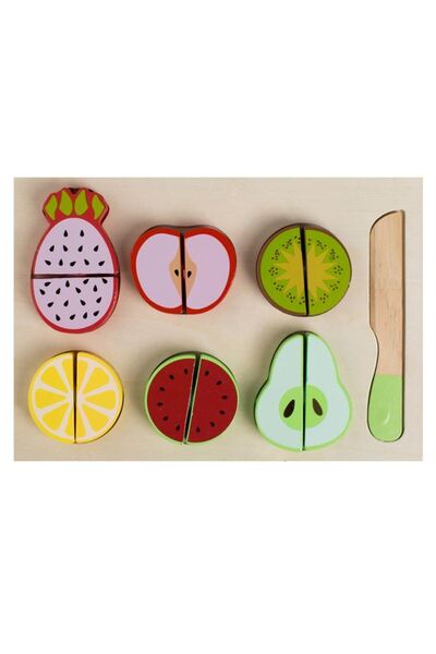 BAMI NETWORK Set de joaca din lemn cu fructe si cutit 24,5x17,5cm pentru copii