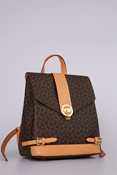 Levidor Stylish Design Women's Backpack with Logo and Belt Detail, Brown