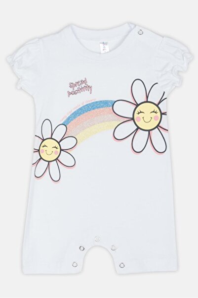 JOYCE Φορμάκι κοντομάνικο βρεφικό κορίτσι "Rainbow and flowers" λευκό