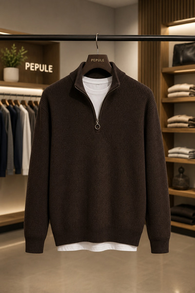 oneoff Men's Premium Half-Zip Ribbed Knit Sweater