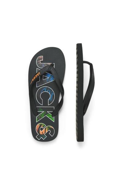 Jack & Jones Σαγιονάρες flip flop ανδρικές "Palm print" μαύρες Anthracite