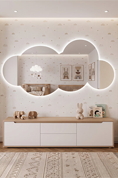 Mirror Home Decor Art Modern Bulut Ayna - LED Aydınlatmalı Dekoratif Çocuk Od...