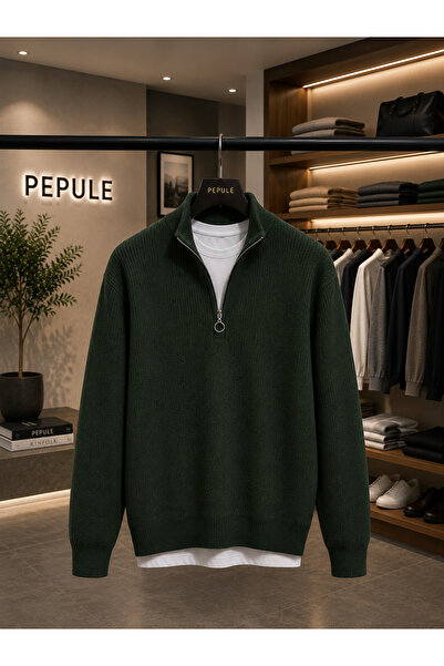 oneoff Men's Premium Half-Zip Ribbed Knit Sweater