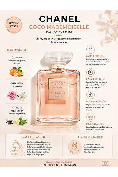 Chanel Coco Mademoiselle EDP Kadın Parfüm 50ml – Portakal, Gül, Yasemin ve Va...