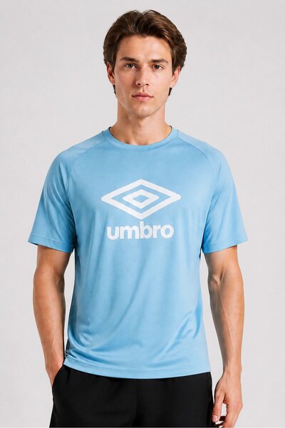 UMBRO تي شيرت رجالي رياضي بأكمام قصيرة مناسب للأنشطة الخارجية، أزرق سماوي
