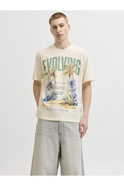 Jack & Jones Μπλούζα κοντομάνικη ανδρική "Tropical Print' εκρού